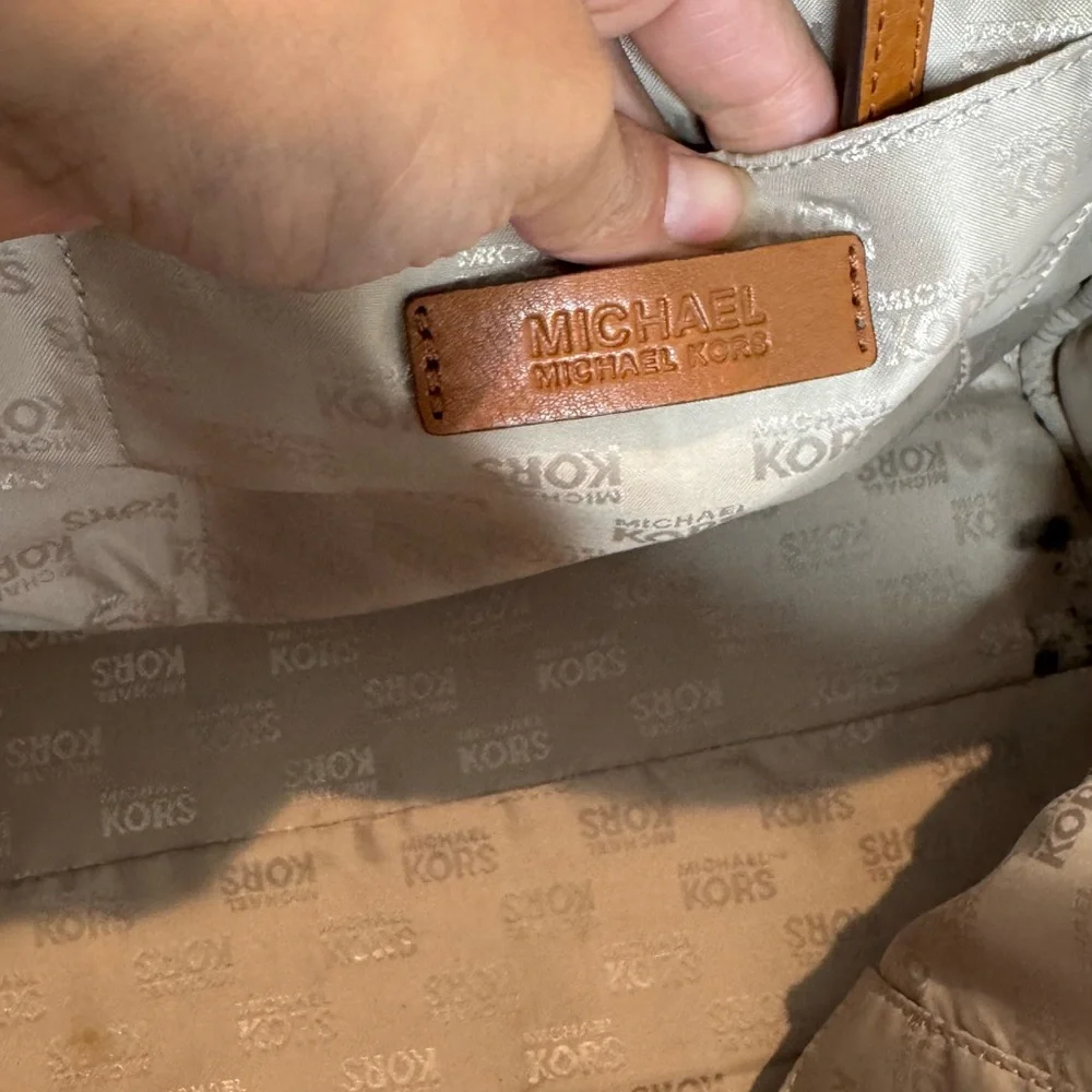 Michael Kors‎ MK Signature Logo Canvas Satchel Shoulder Bag Tan / Brown Monogram